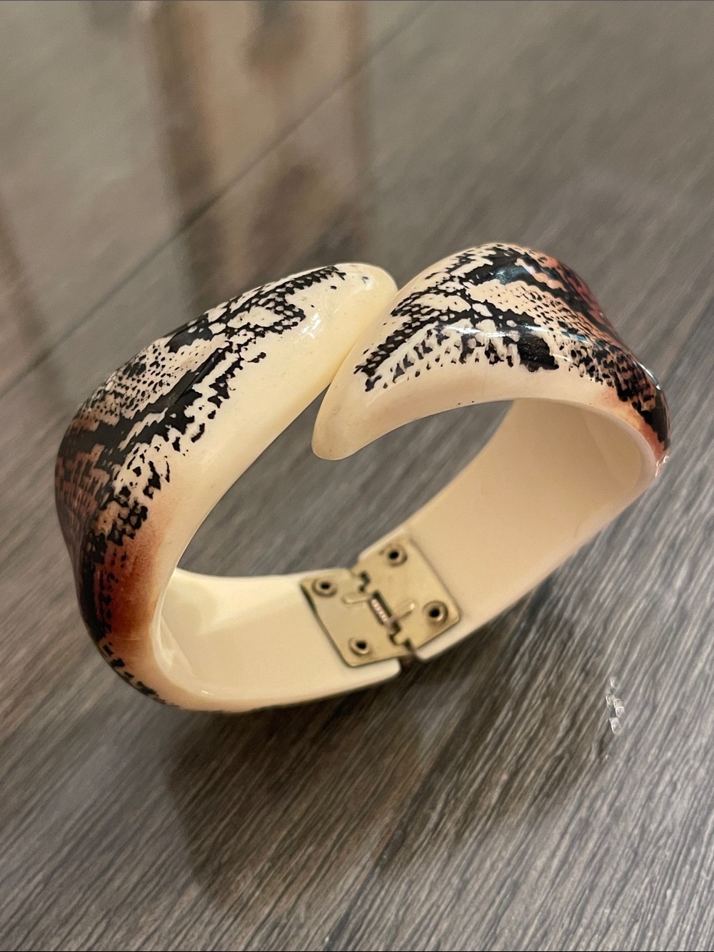 Vintage Chunky Snake Print Bypass Clamper Style Bracelet 7” approx